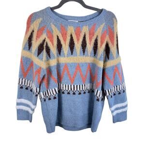 Cache Cache Aztec Colorful Tight Knit Fuzzy Cozy Pullover Sweater Size L